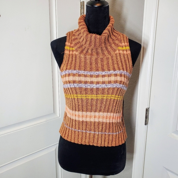 NWT Free People Ribbed Knit Cropped Turtleneck Sweater Tank Edith Vest Sz Large - Picture 6 of 16